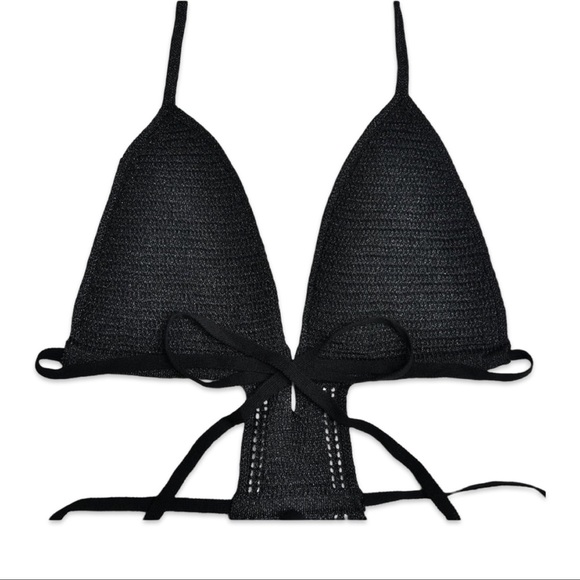 Cut Out Black Crochet Mini Dress | Sz S | Halter Tie, Backless | NWT - Picture 4 of 5